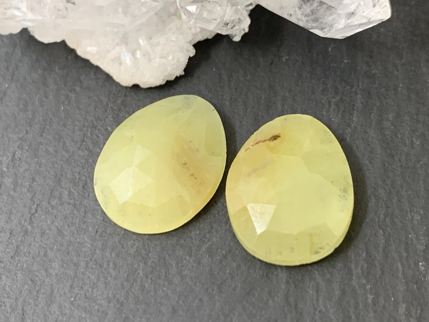 Faceted Yellow Sapphire pair 12x15x4mm cabochon