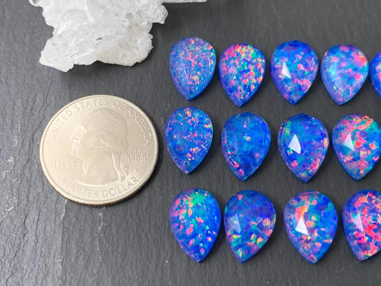 Faceted Aurora Opal Pear 10x14mm, rectangle 7x12mm doublet cabochons - Doublet cabochons