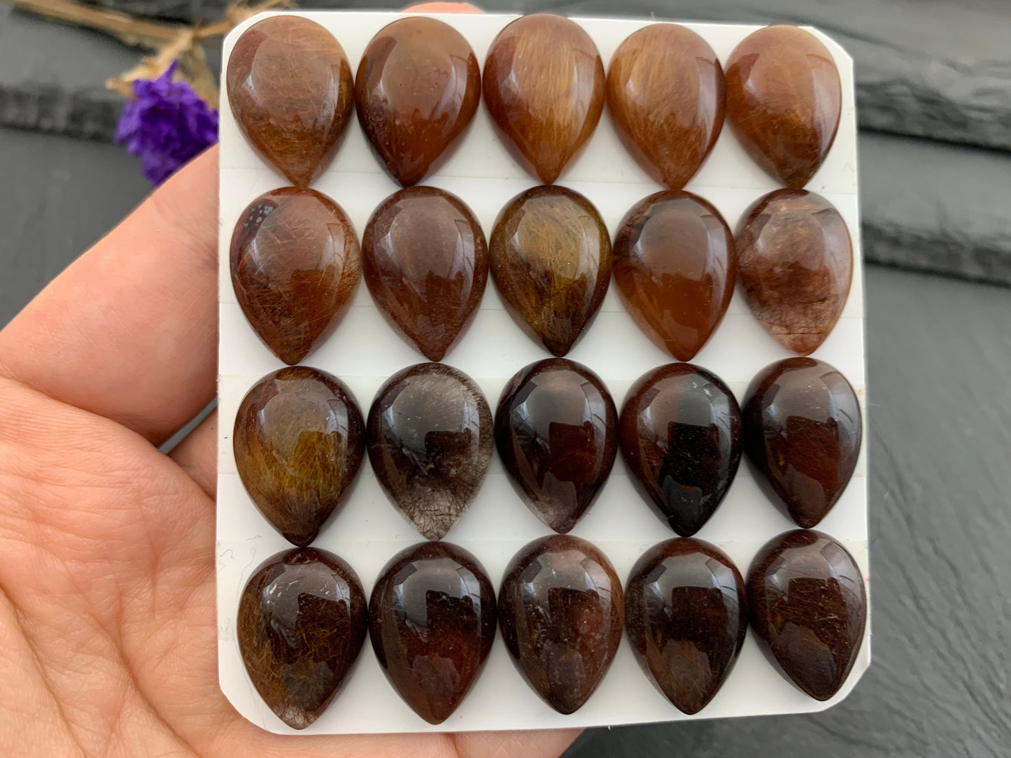 Rutilated Quartz pear 13x18mm cabochon - Calibrated Rutilated Quartz