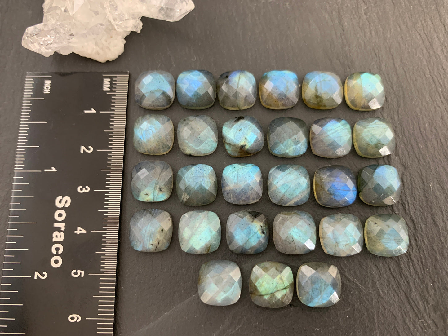 Faceted Labradorite square 10x10mm cabochon
