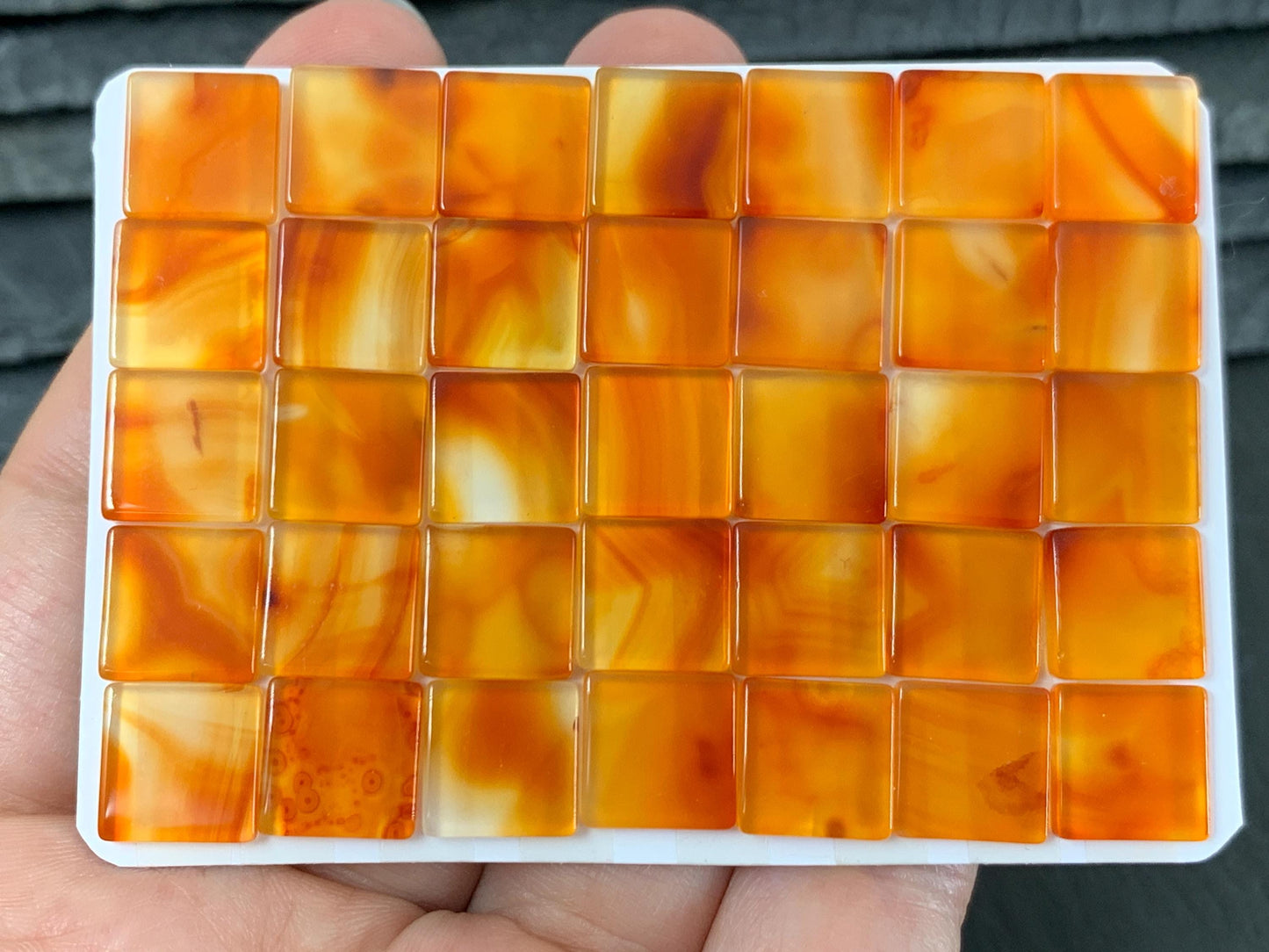 Flat Carnelian square 10mm cabochon - Calibrated cabochons