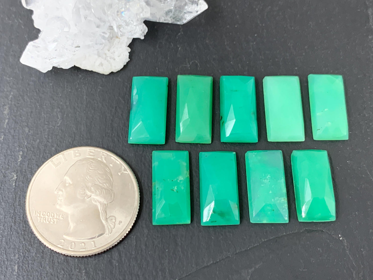 Faceted Chrysoprase rectangle 8x16mm cabochon