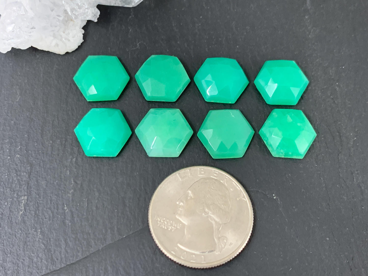 Faceted Chrysoprase hexagon 8mm cabochon