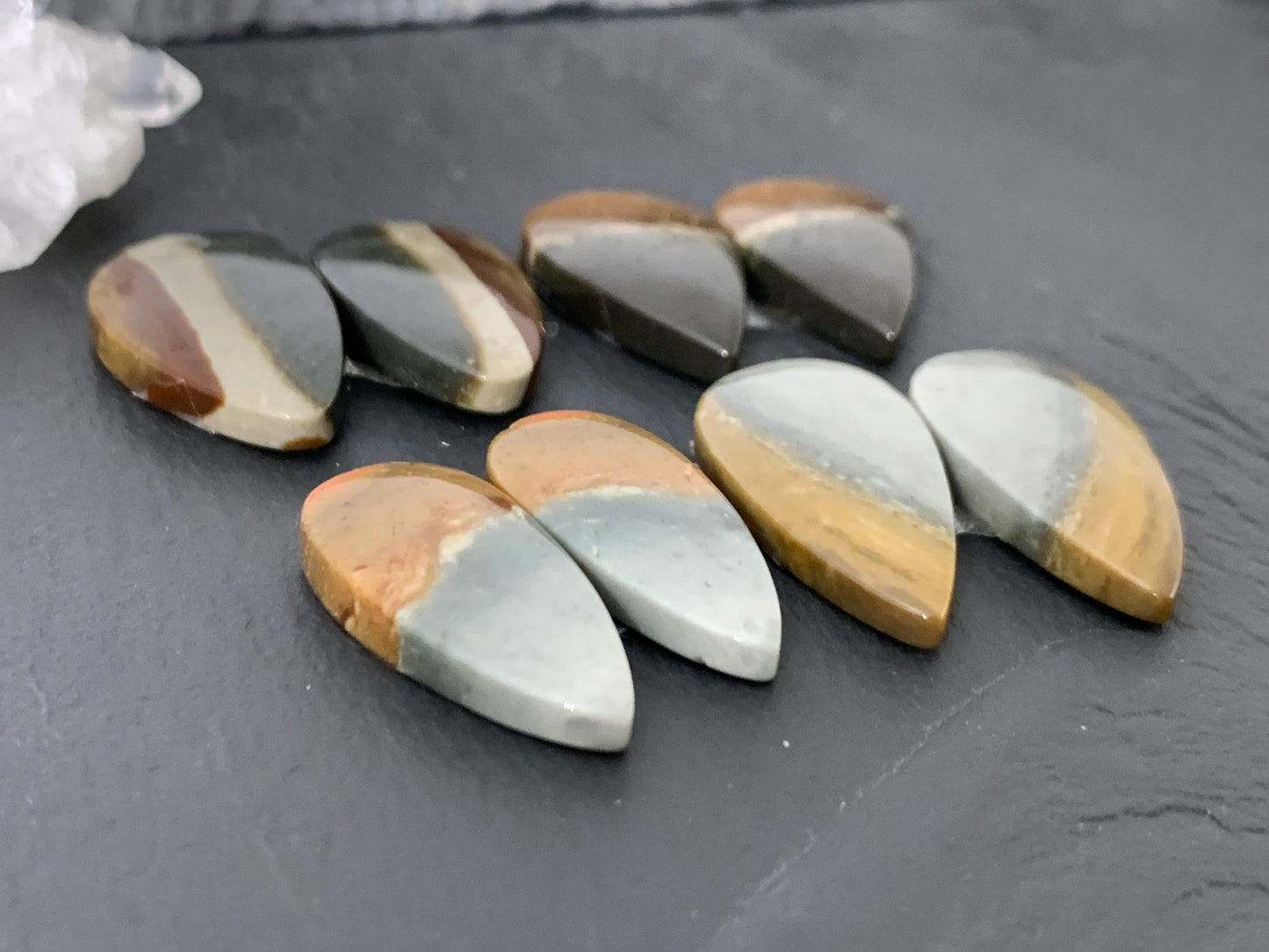 Polychrome Jasper cabochon pair