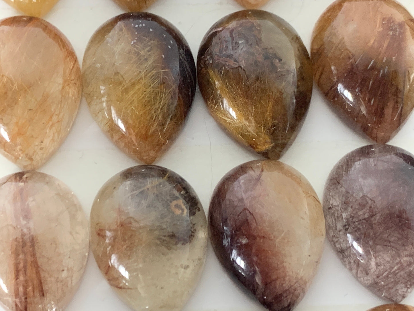 Rutilated Quartz pear 15x20mm Cabochon - Calibrated cabochons
