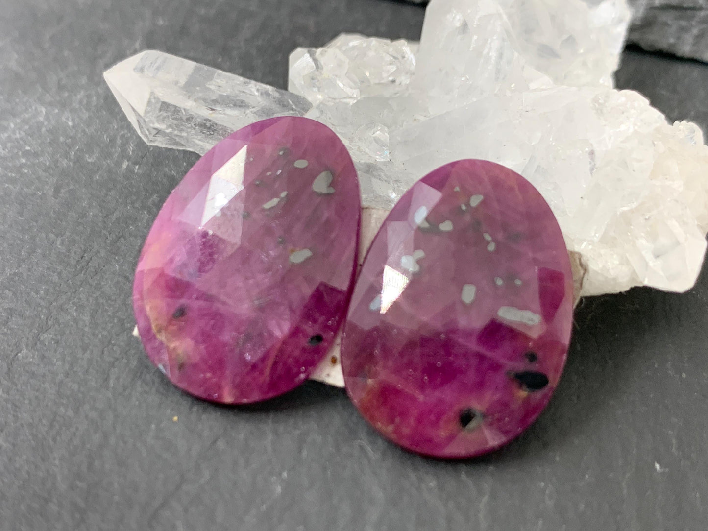 Faceted Ruby pair 13x19x3mm cabochon