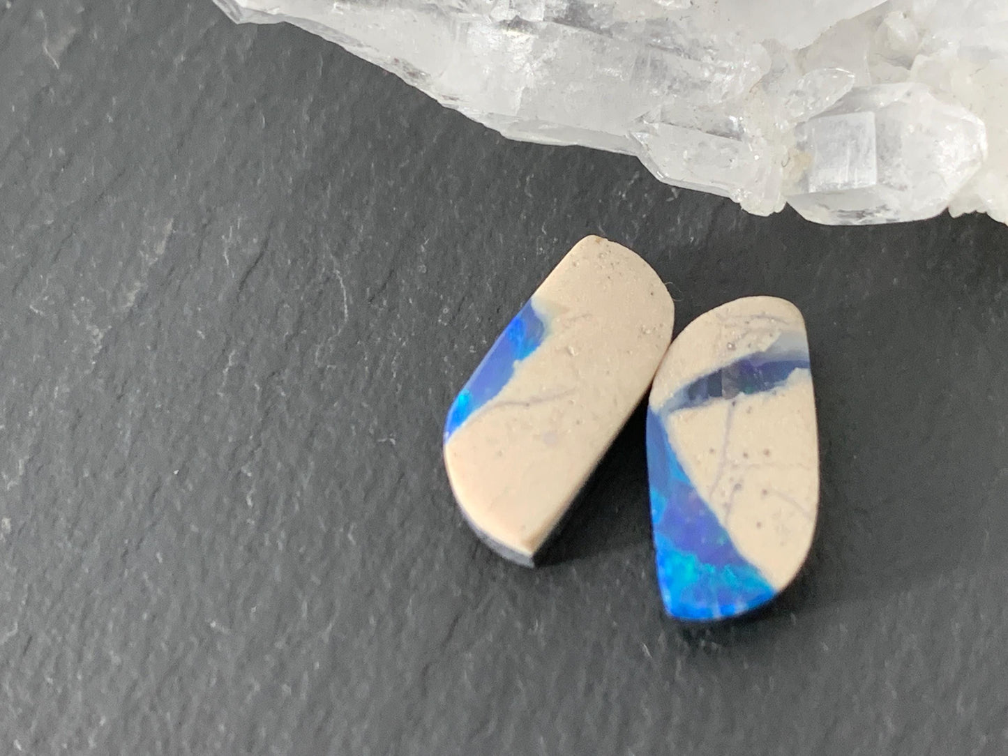 Australian Opal doublet 6x12x3mm pair of cabochons