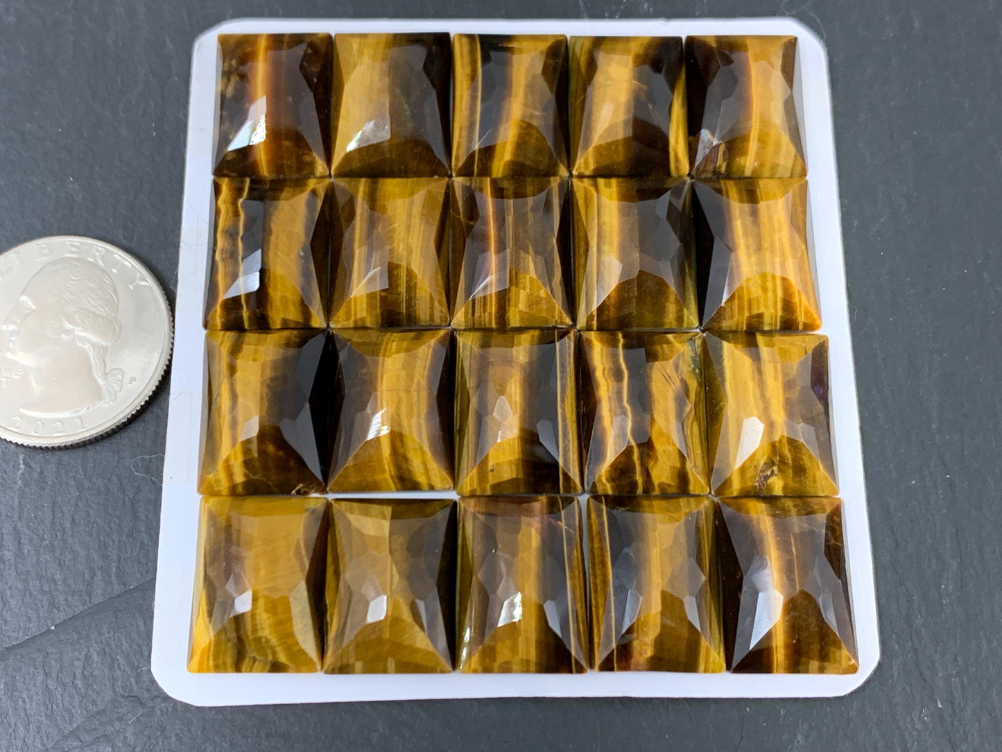 Faceted Tiger Eye Rectangle Cabochon 13x18mm - Calibrated Gemstone