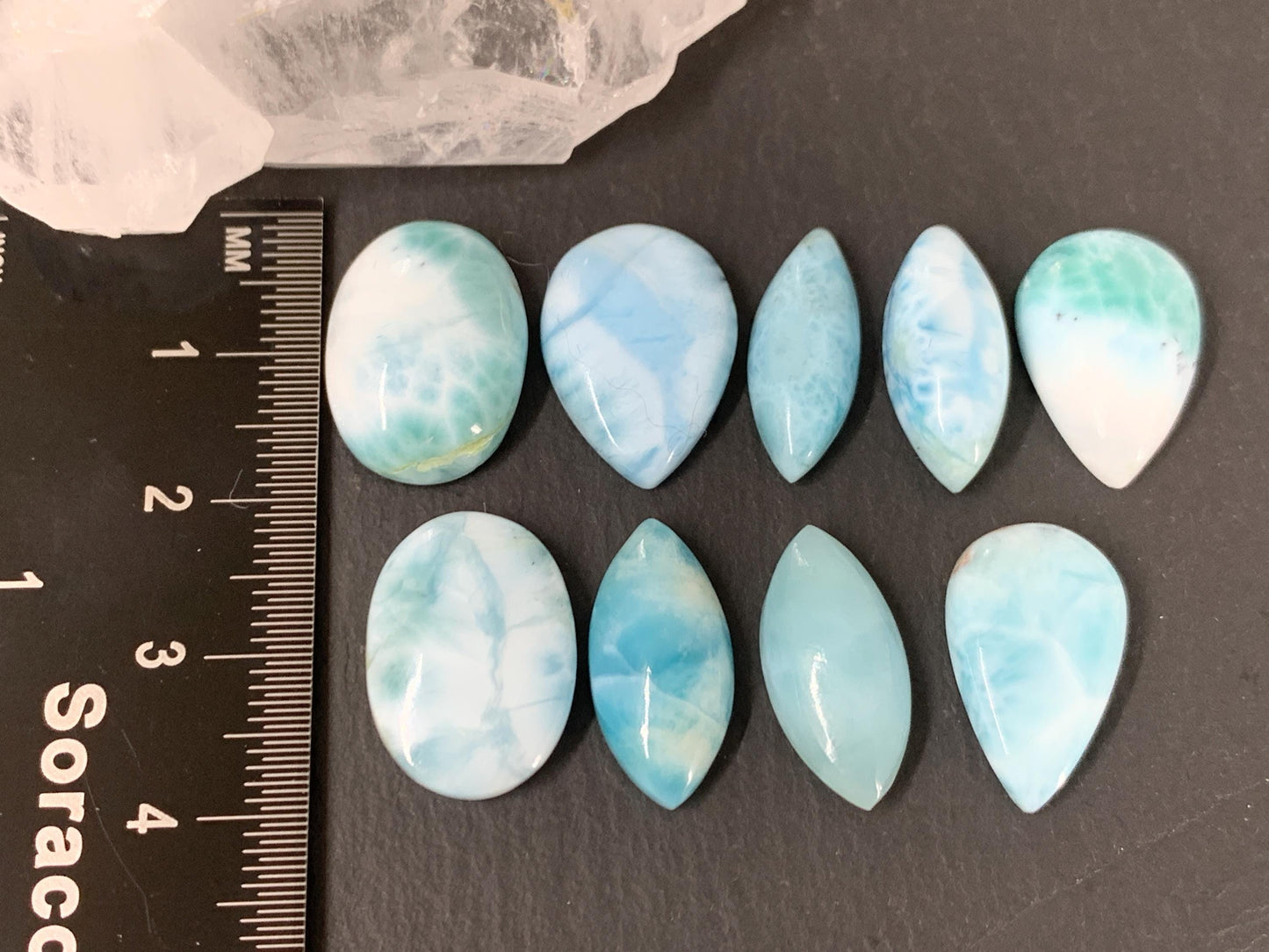 Larimar pear, oval, marquise 18mm long cabochon
