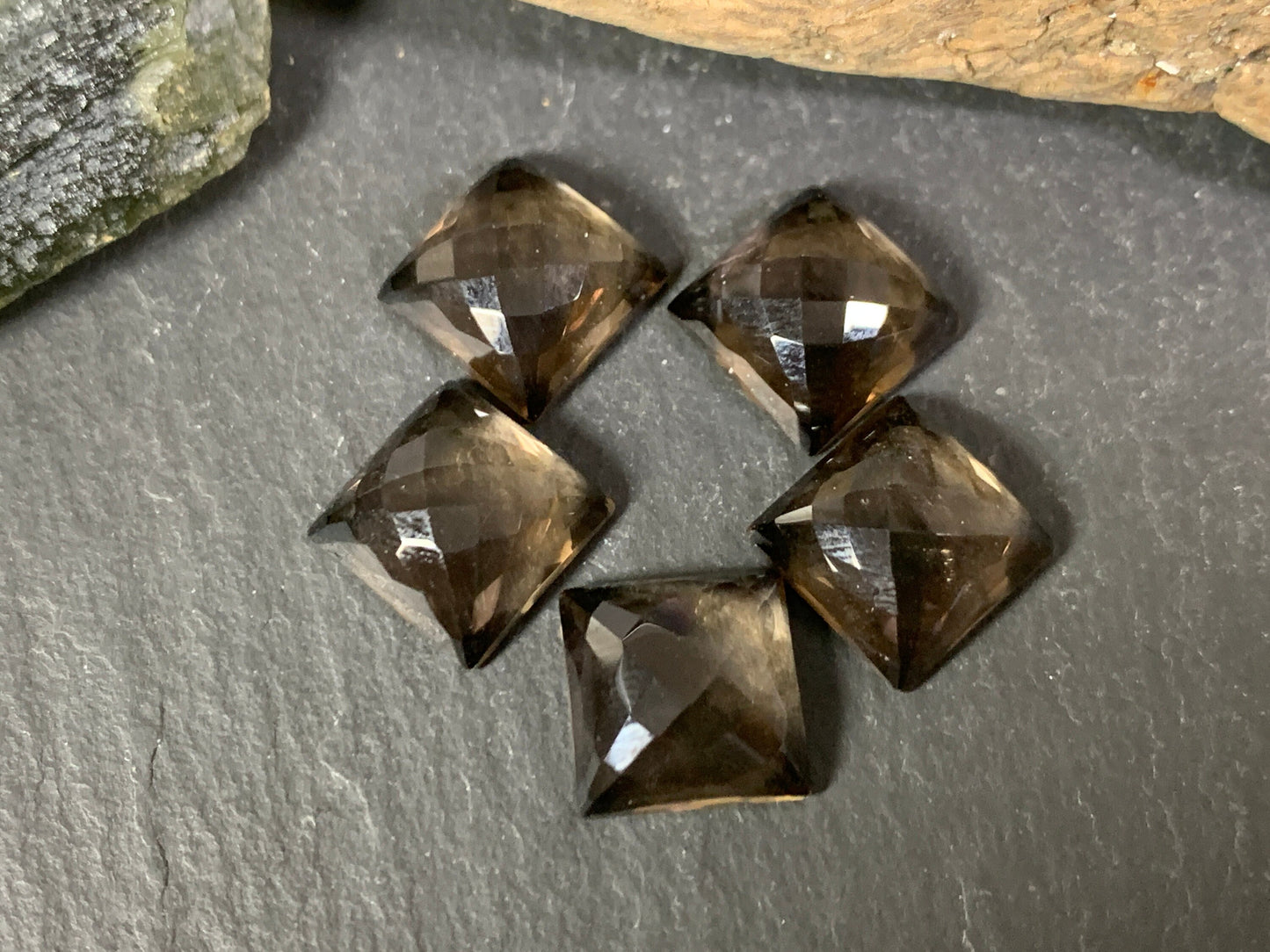 Faceted Smokey Quartz square 10mm Cabochon - Calibrated cabochons