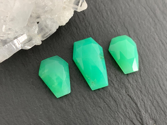 Faceted Chrysoprase Coffin 9x12mm, 10x16mm cabochon