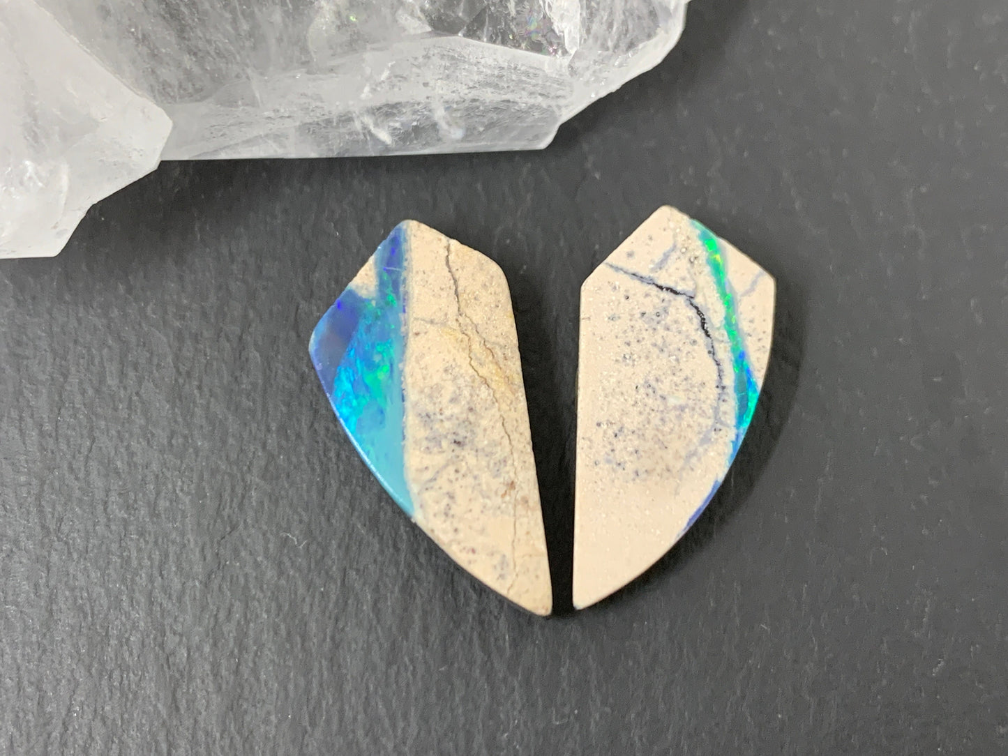 Australian Opal doublet 8x21x3mm pair of cabochons
