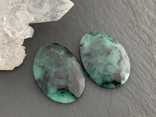 Faceted Emerald Pair 15x21x4mm cabochon