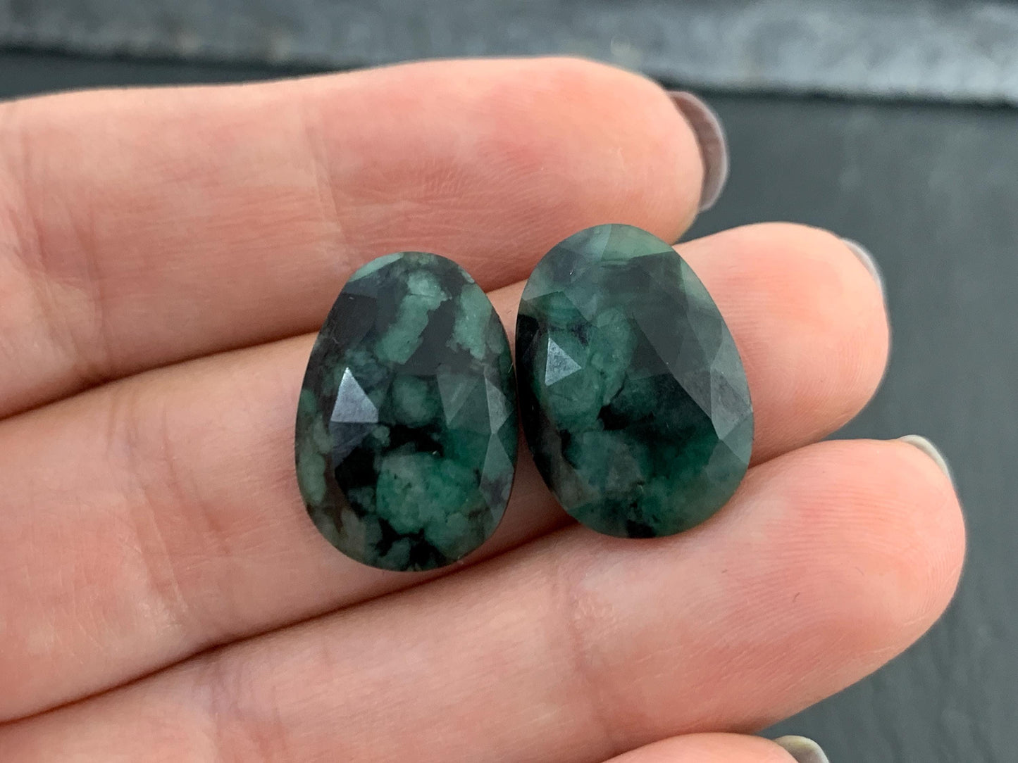 Faceted Emerald Oval Pair 13x18x4mm cabochon