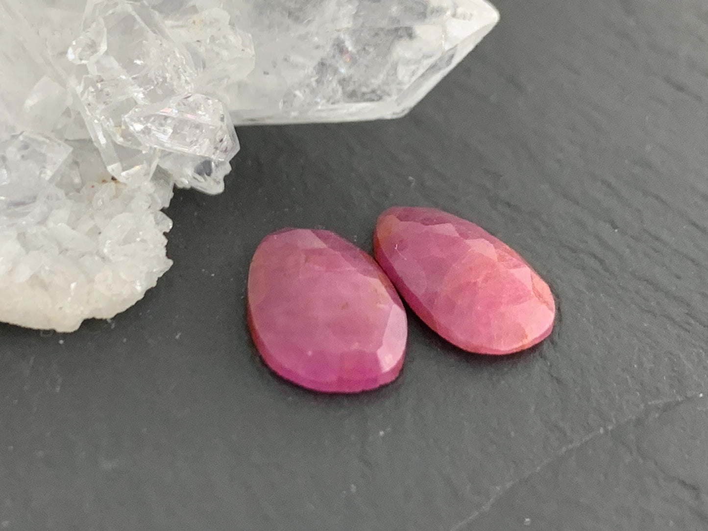 Faceted Ruby pair 7x12x2.5mm cabochon