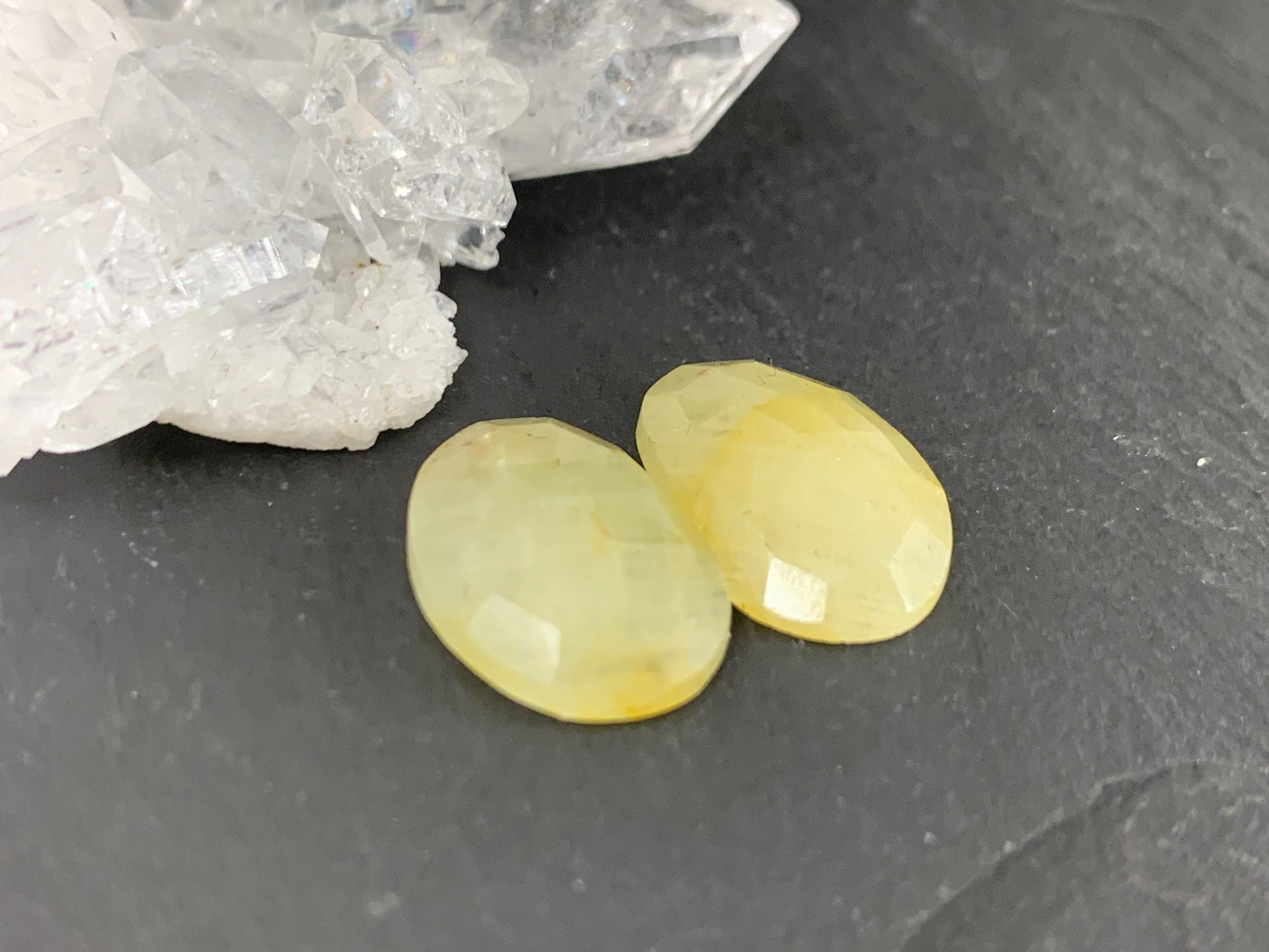 Faceted Yellow Sapphire pair 10x15x4mm cabochon