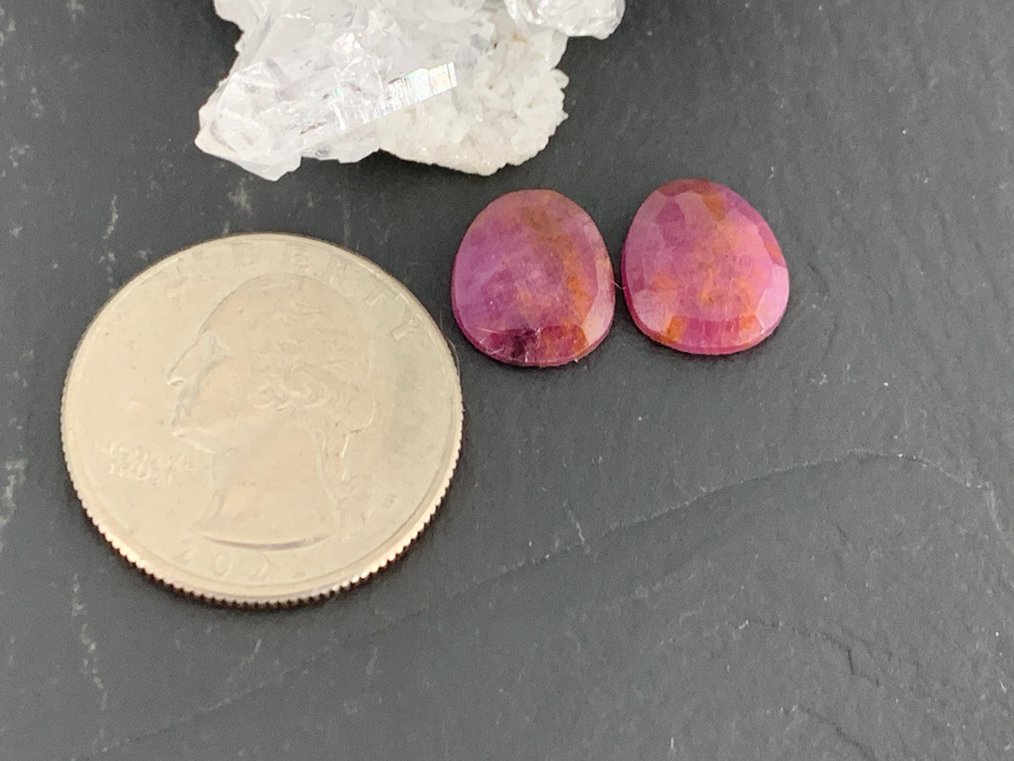Faceted Ruby pair 10x12x3mm cabochon