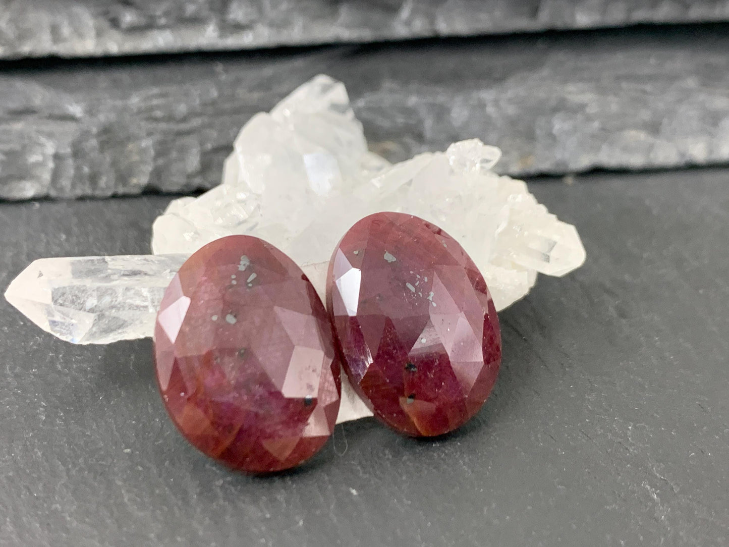 Faceted Ruby pair 12x17x4mm cabochon