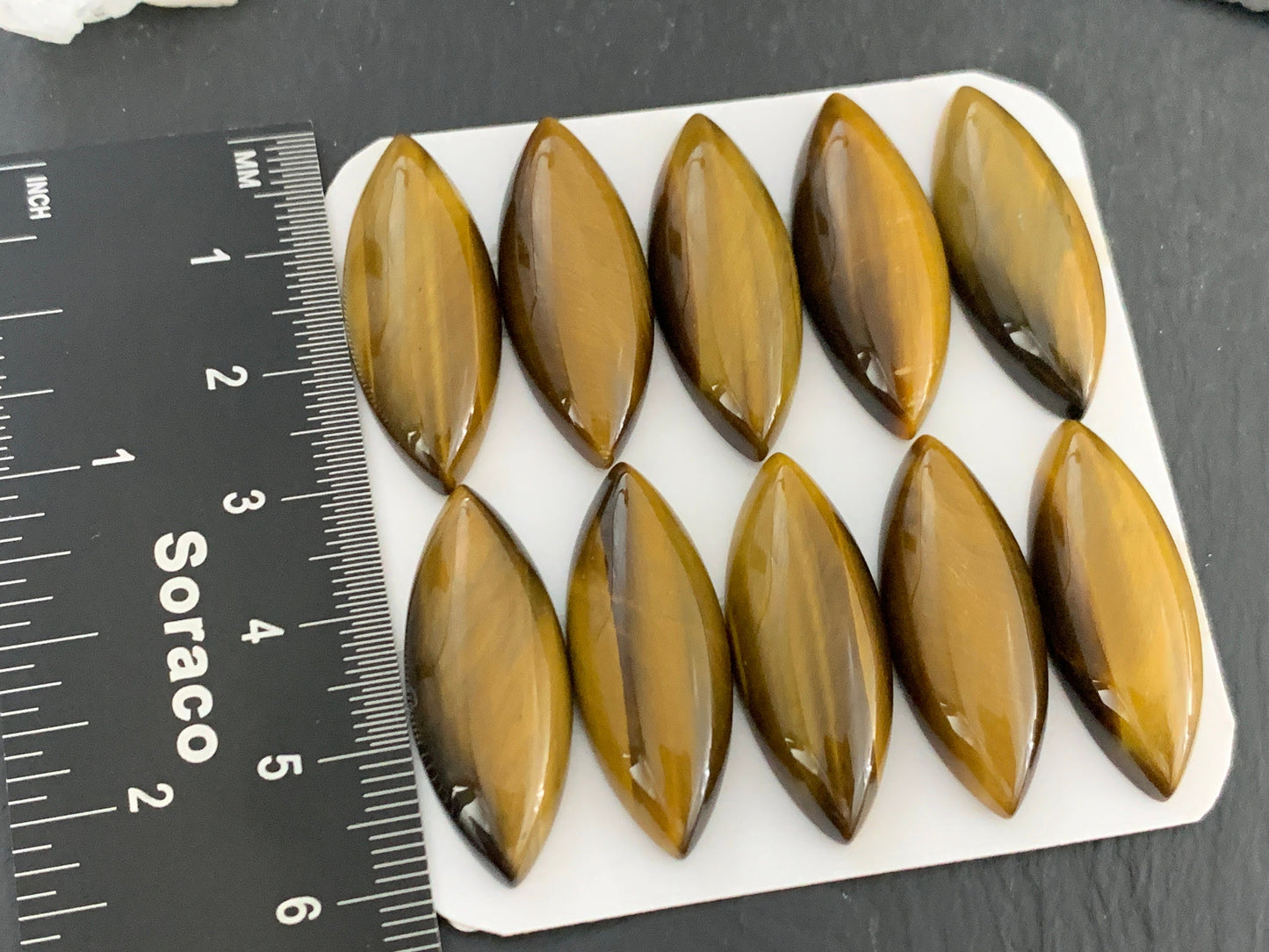 Tiger Eye marquise 12x30mm Cabochon - Calibrated cabochons
