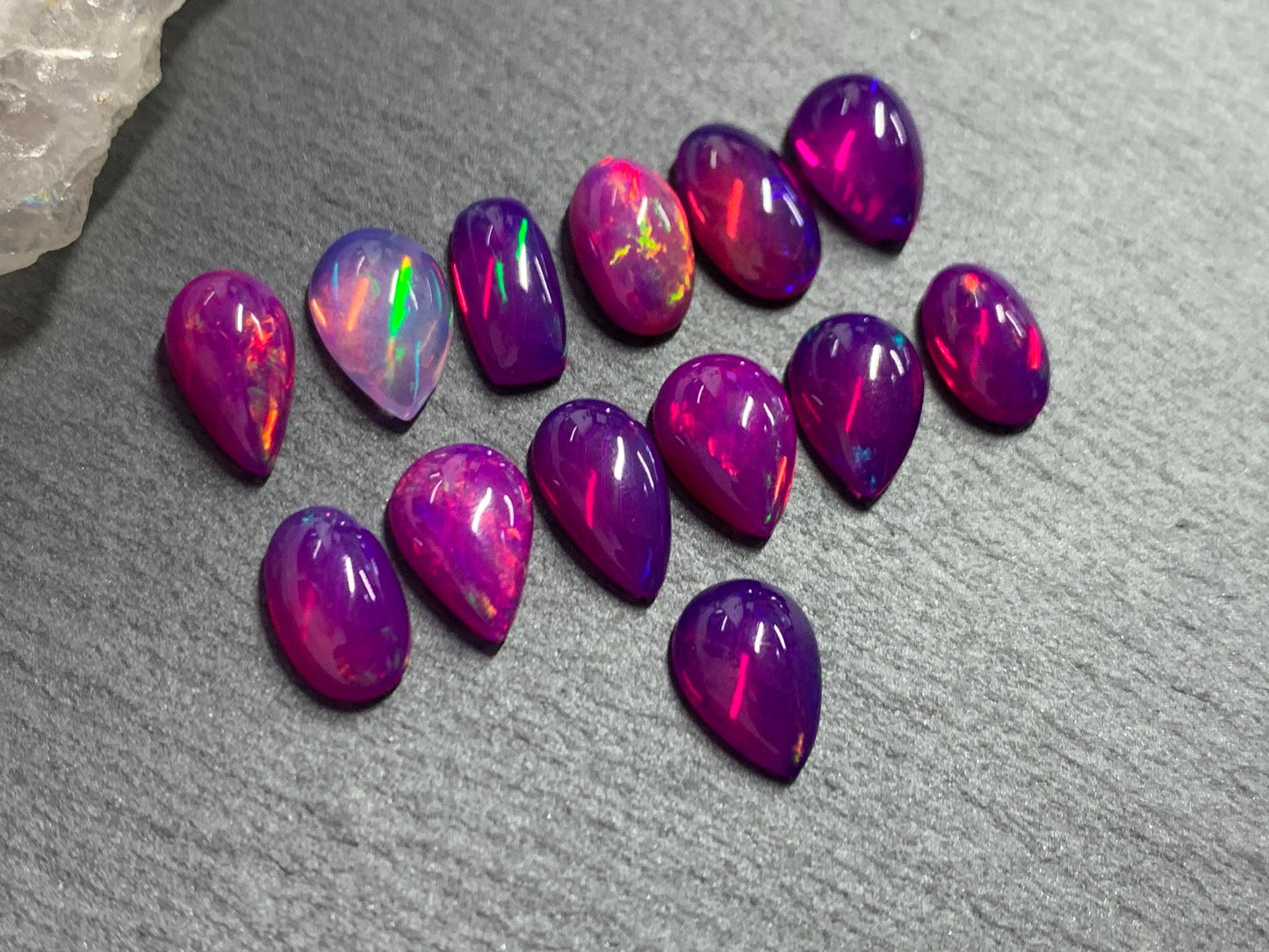 Ethiopian Opal oval, pear, rectangle 10mm long cabochon - Natural Opal smoked to purple color