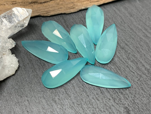Faceted Aqua Chalcedony pear 8x21mm cabochon