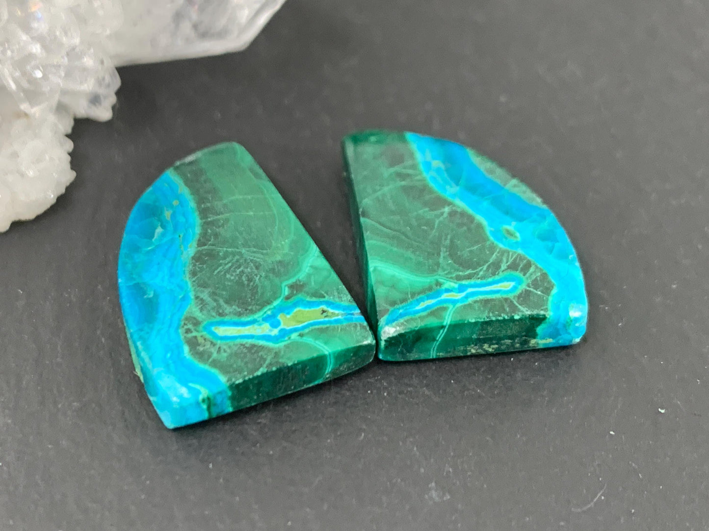 Malachite Chrysocolla free form 13x19x4mm cabochon pair
