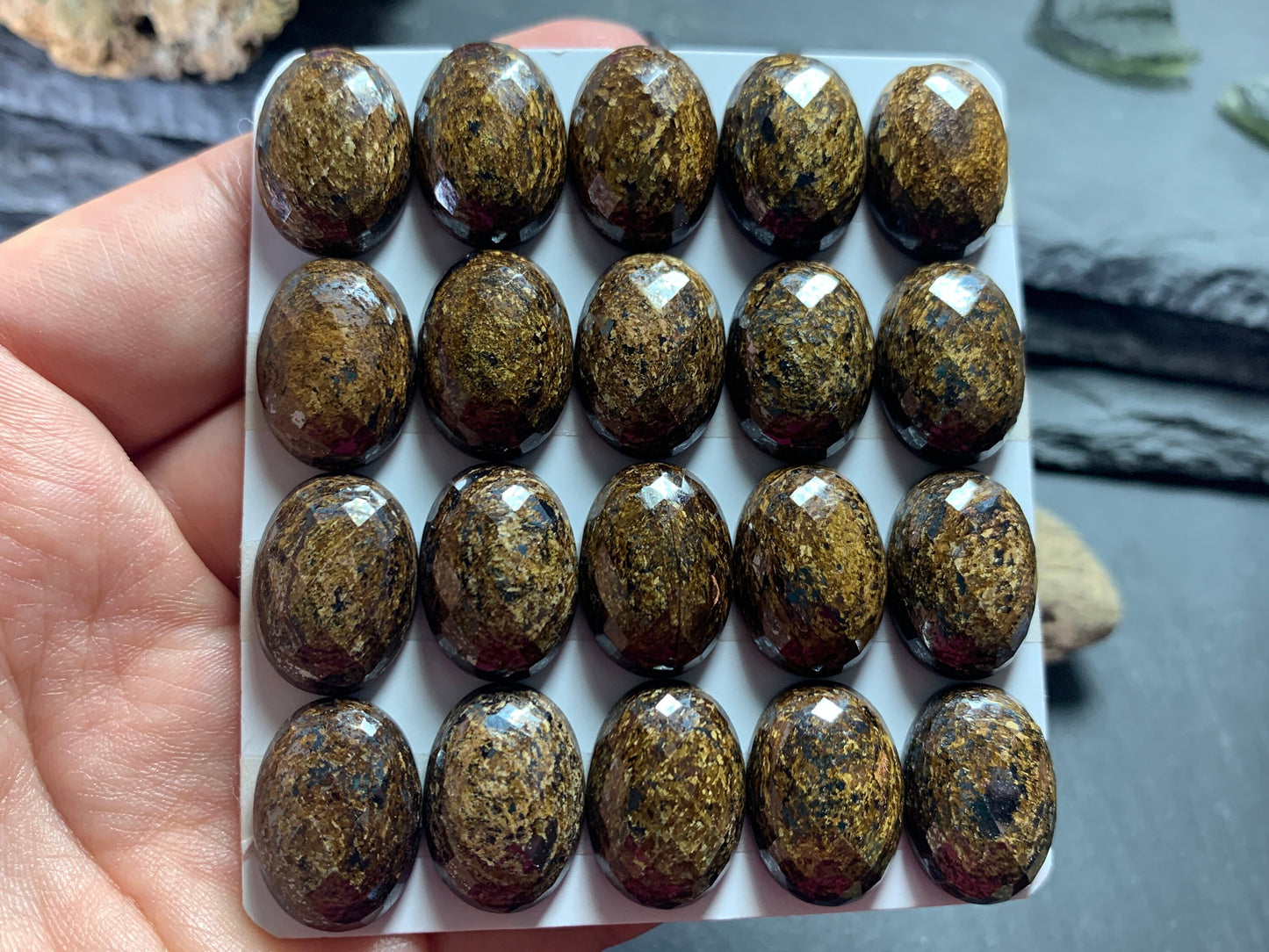 Faceted Bronzite oval 13x18mm cabochon- Calibrated cabochons