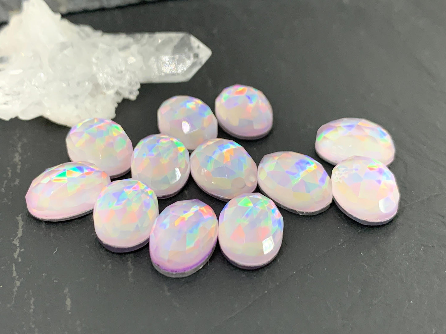 Faceted Aurora Opal oval 10x14mm cabochons - Doublet cabochons