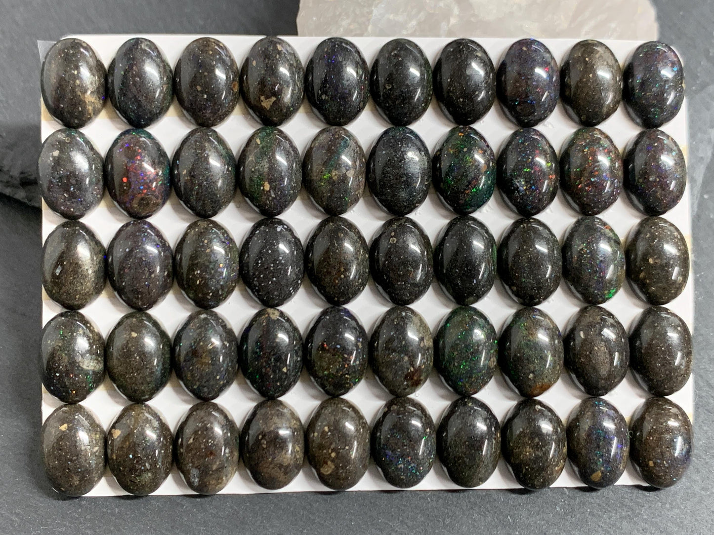 Black Andamooka Opal Oval 10x14mm cabochon - Matrix Australian Opal