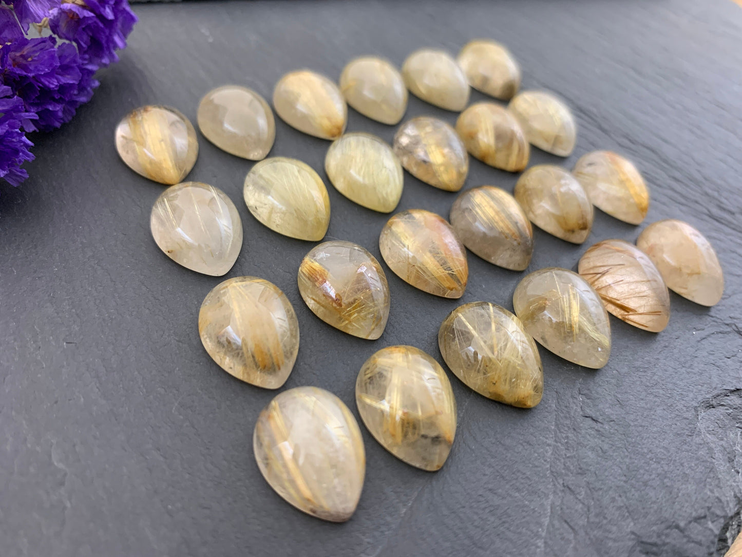 Gold Rutilated Quartz pear 12x16mm cabochon - Calibrated cabochons