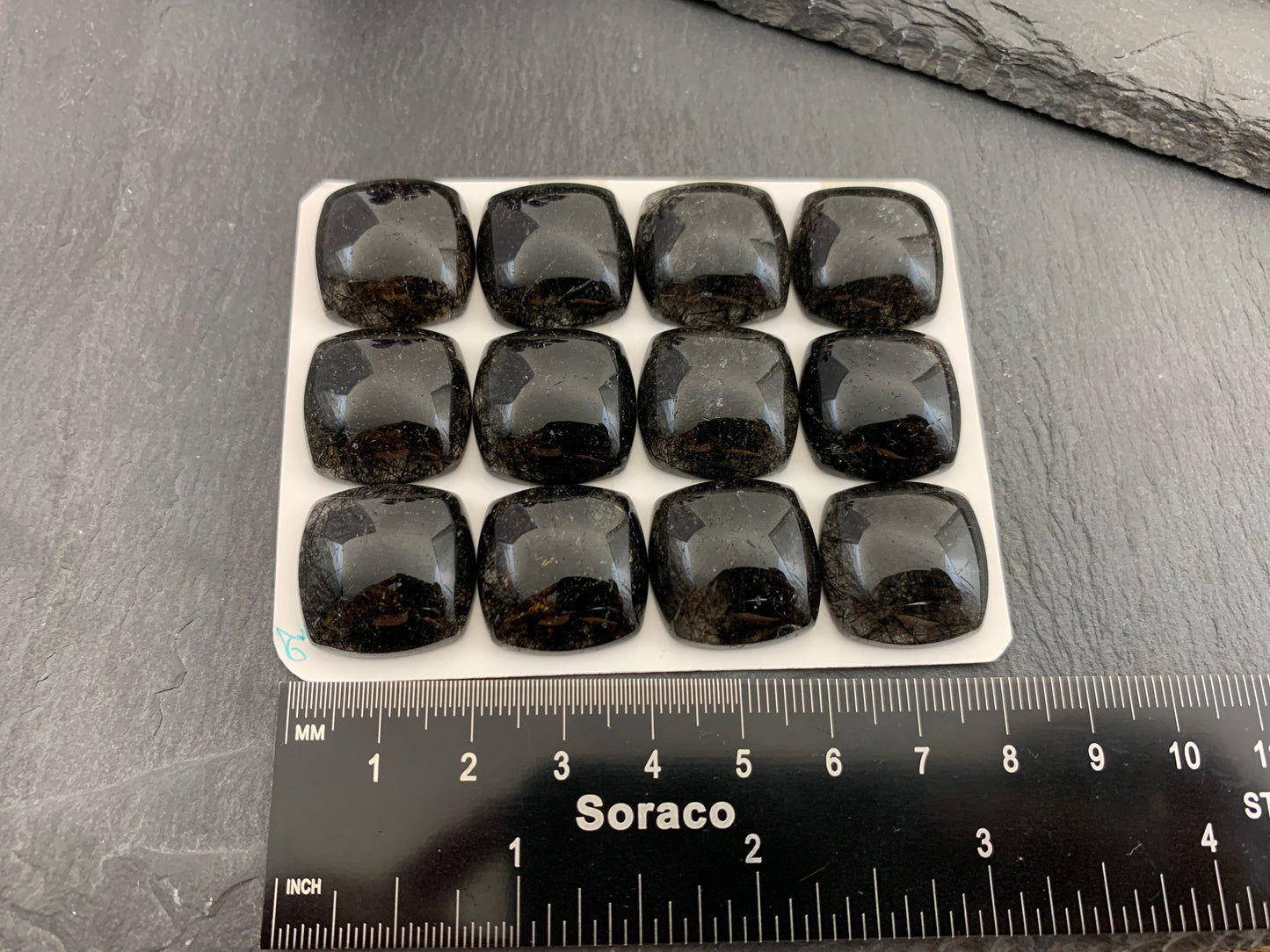 Black rutilated quartz square 20mm cabochon - Calibrated cabochons