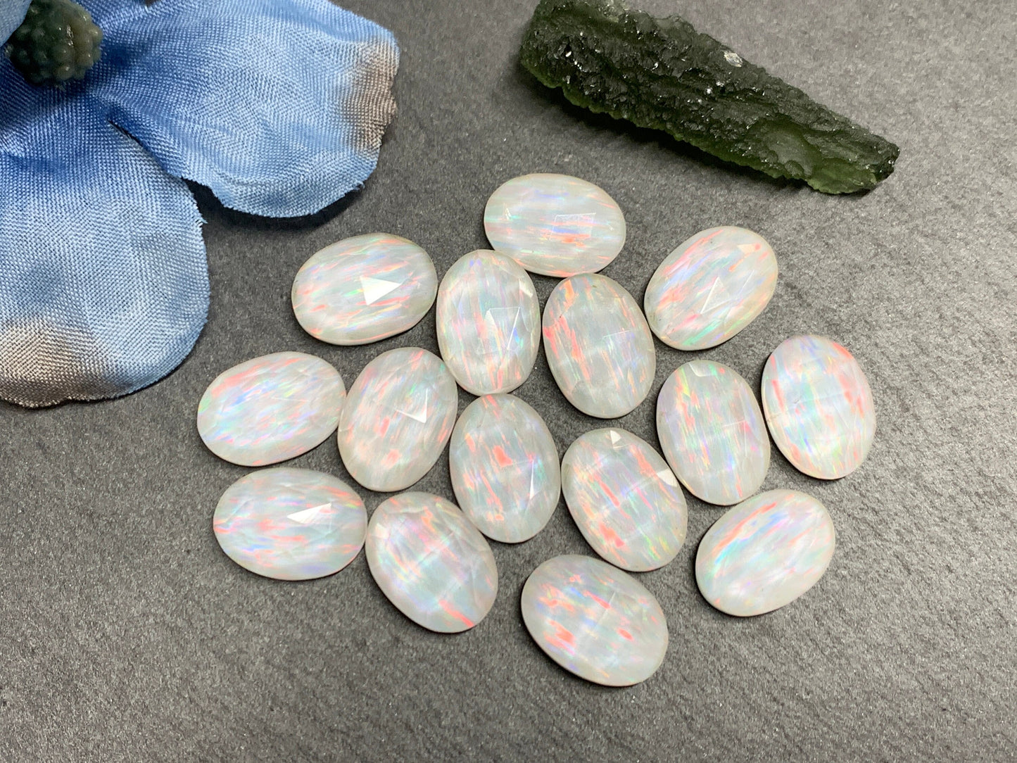 Faceted Aurora Opal oval 10x14mm cabochons - Doublet cabochons