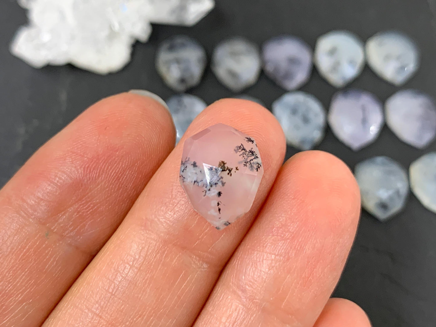 Faceted Dendrite Opal 10x14mm cabochon