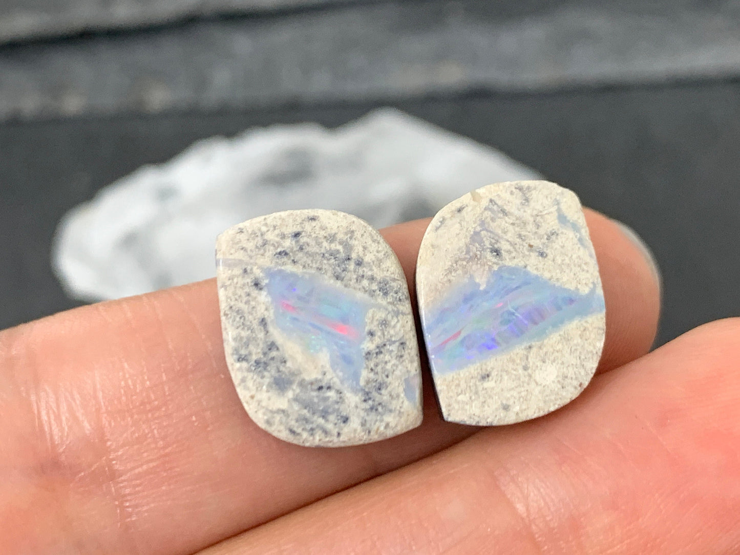 Australian Opal doublet 14x17x3.5mm pair of cabochons