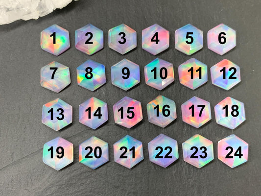 Faceted Aurora Opal hexagon 10mm cabochon - Doublet cabochons - man made Opal