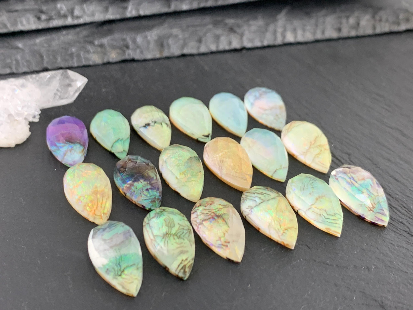 Faceted Monarch Opal pear 10x20mm cabochons - Doublet cabochons