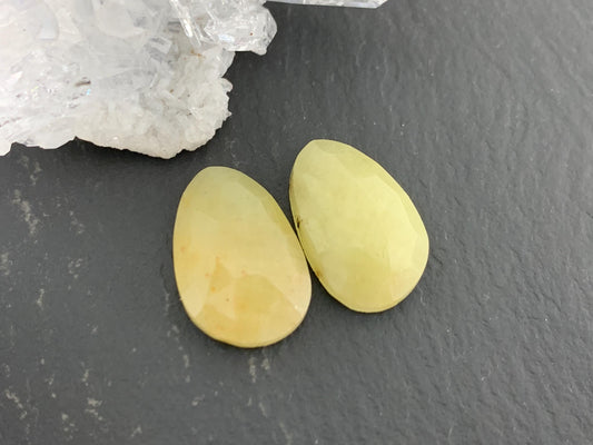 Faceted Yellow Sapphire pair 9x15x4mm cabochon