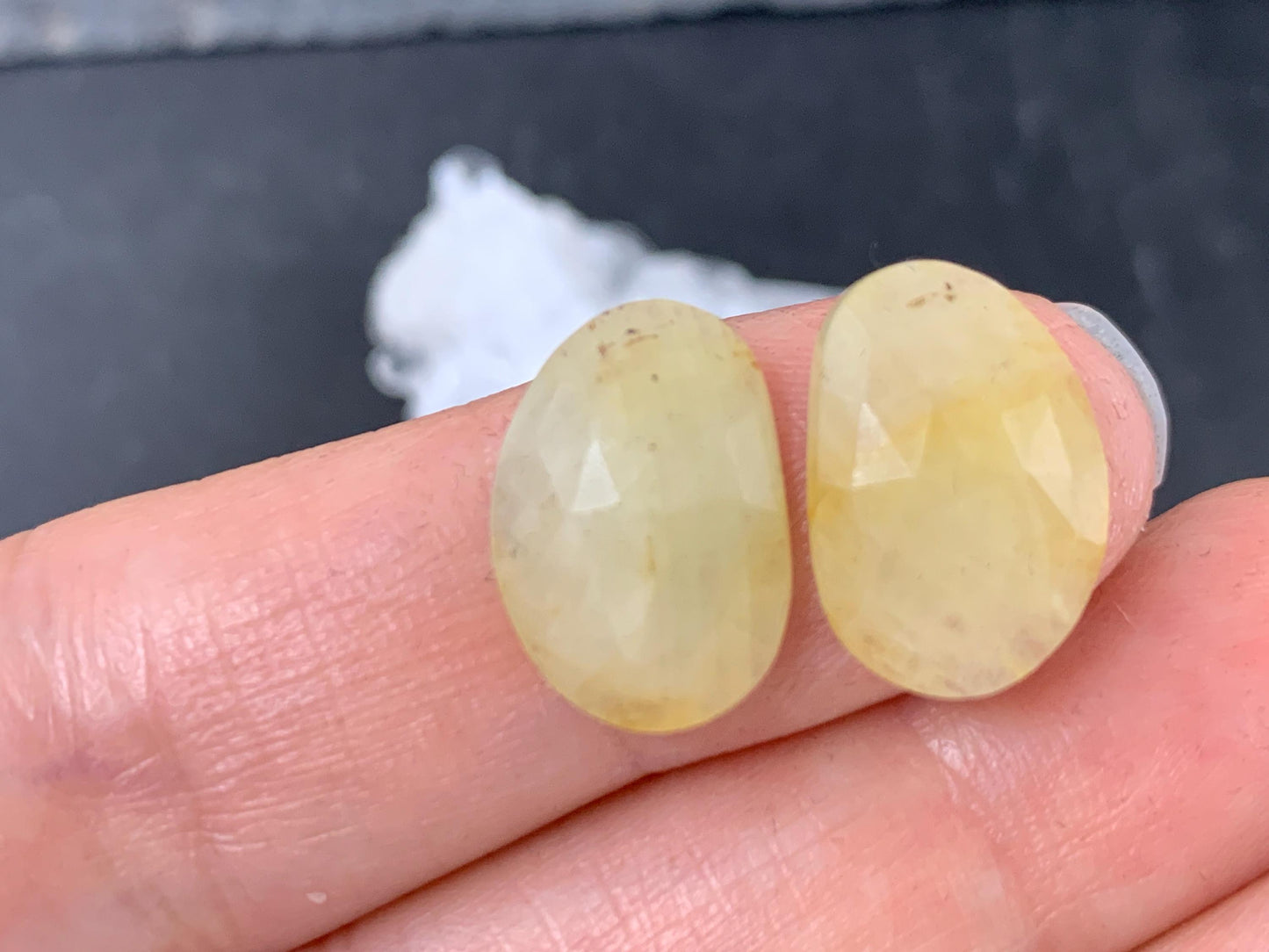 Faceted Yellow Sapphire pair 10x15x4mm cabochon