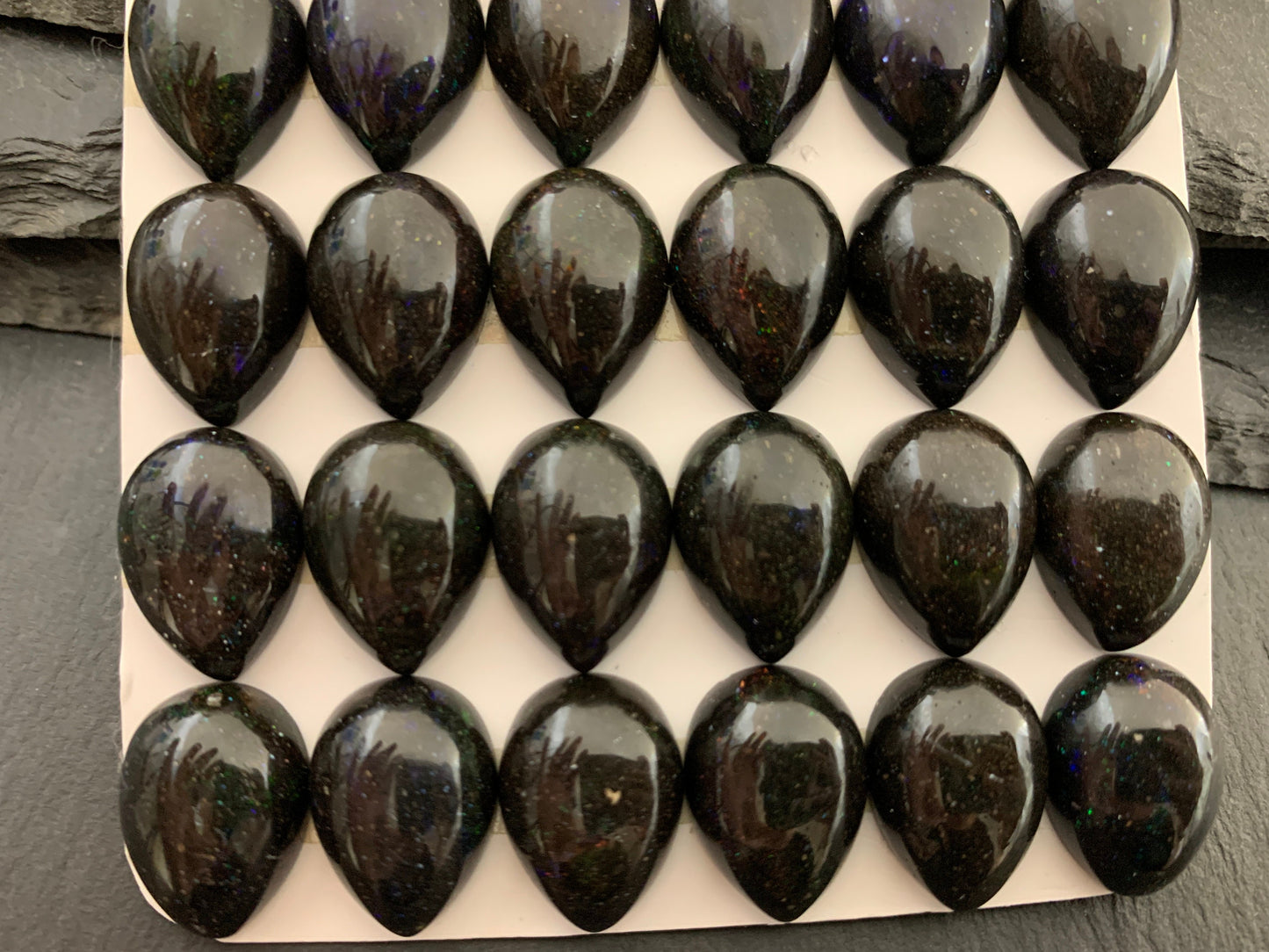 Black Andamooka Opal pear 13x18mm cabochon - Matrix Australian Opal