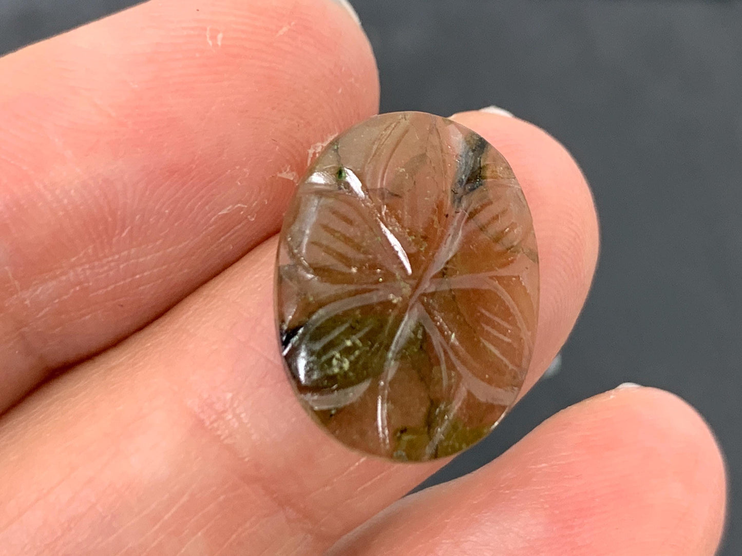 Carved Tourmaline 13x17x2.5mm cabochon