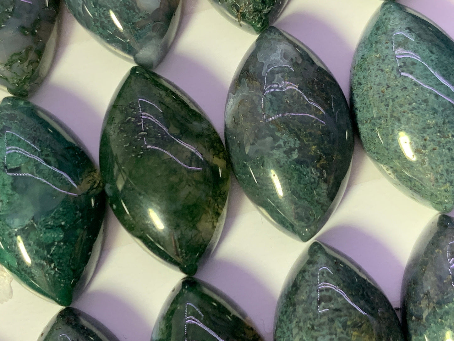 Moss Agate marquise 12x20mm cabochon - Calibrated cabochons