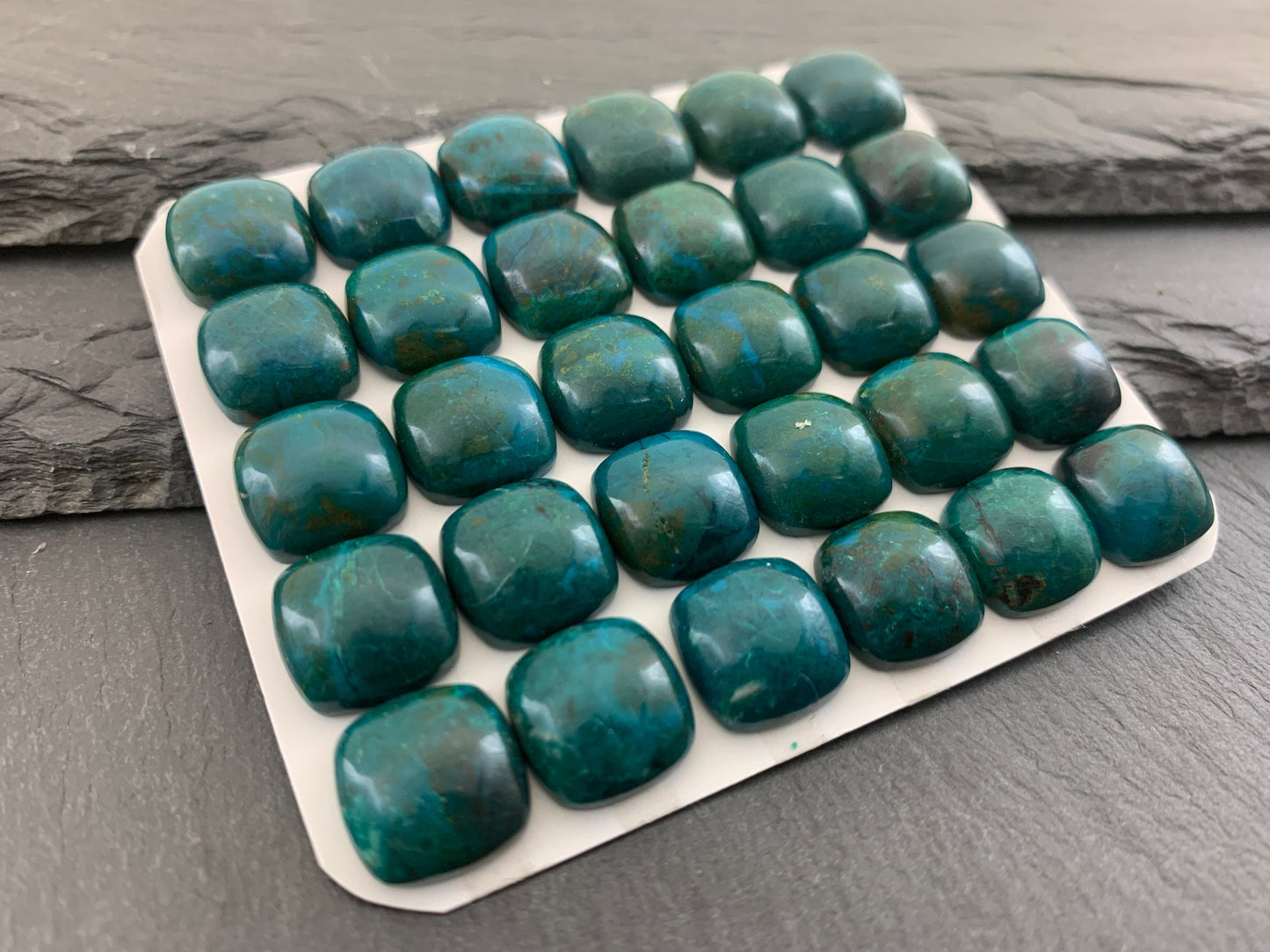 Chrysocolla square cushion 12mm cabochon - Calibrated cabochons