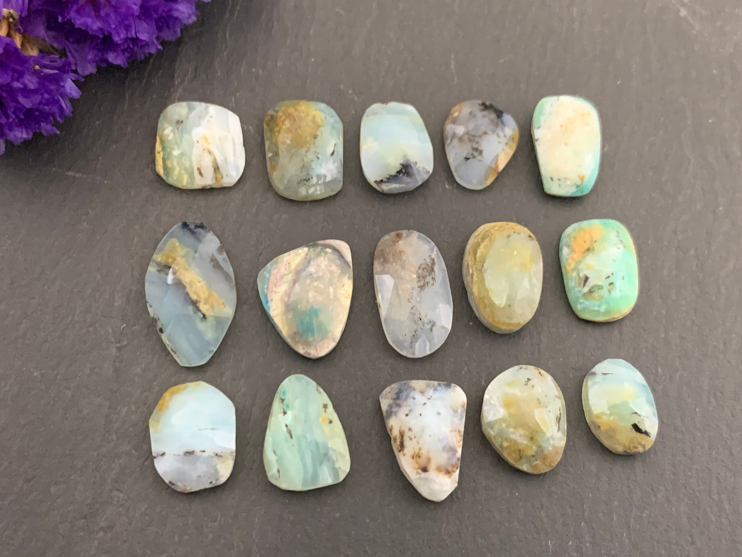 Faceted Peruvian Opal free form 11-18mm long cabochon