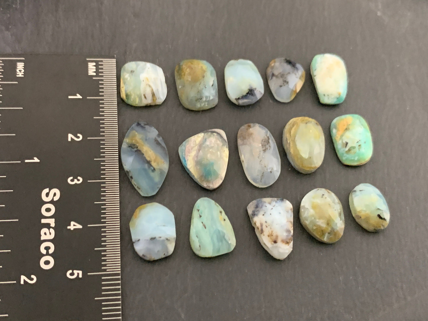 Faceted Peruvian Opal free form 11-18mm long cabochon