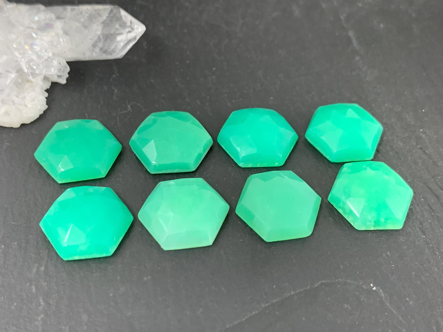 Faceted Chrysoprase hexagon 8mm cabochon