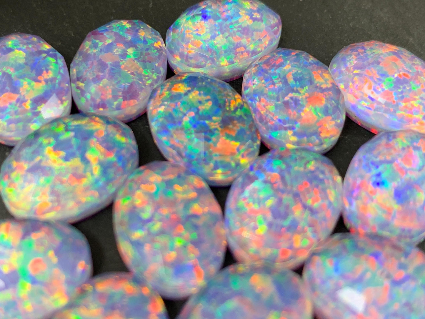 Faceted Aurora Opal oval 10x14mm cabochons - Doublet cabochons