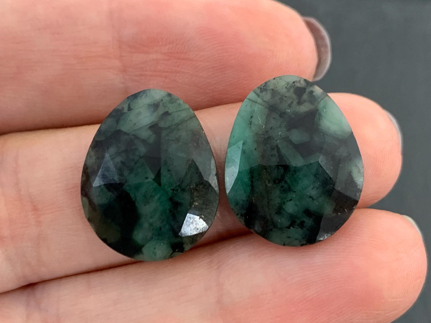 Faceted Emerald Pair 15x18x3mm cabochon