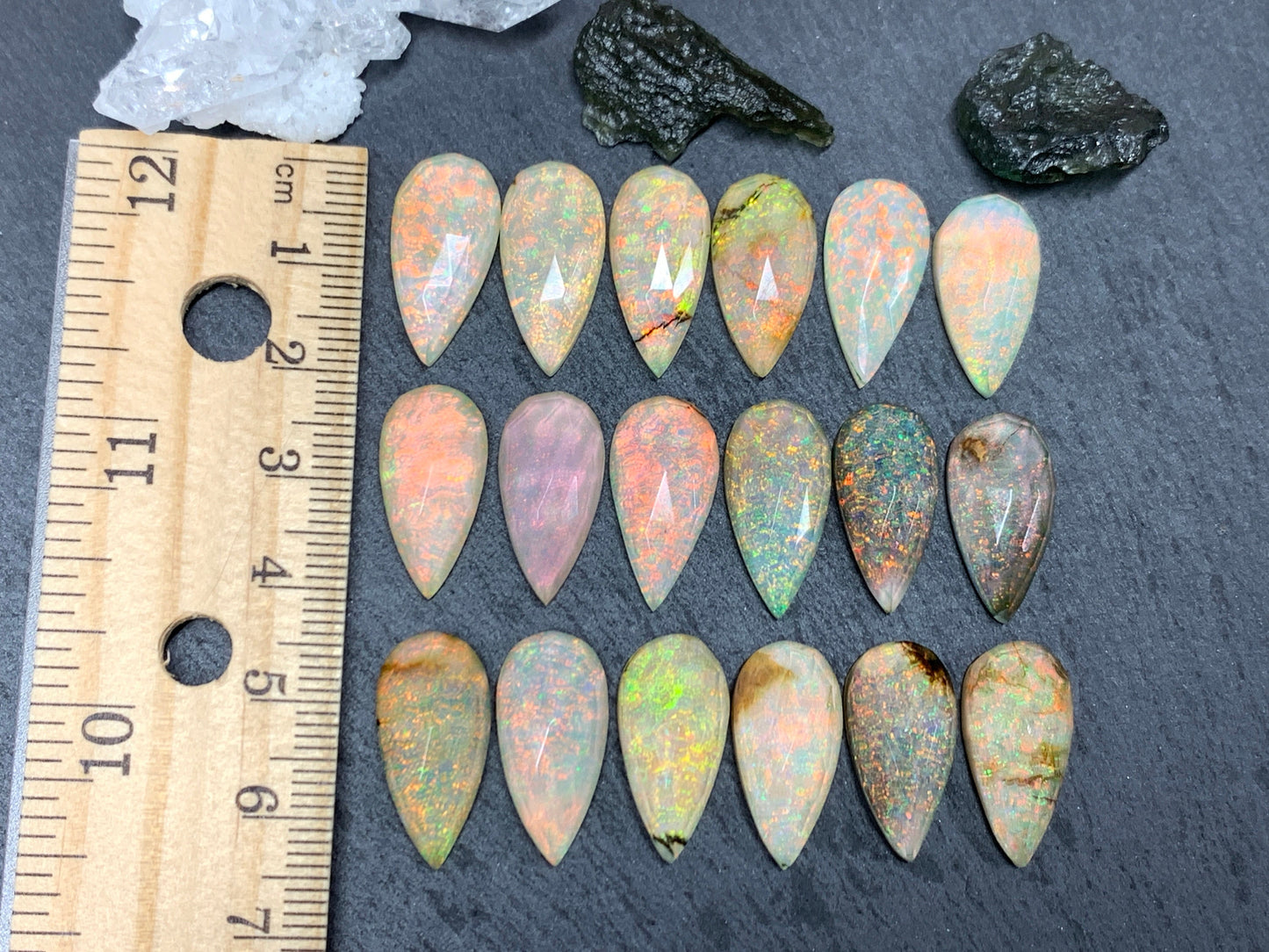 Faceted Monarch Opal pear 10x20mm cabochons - Doublet cabochons