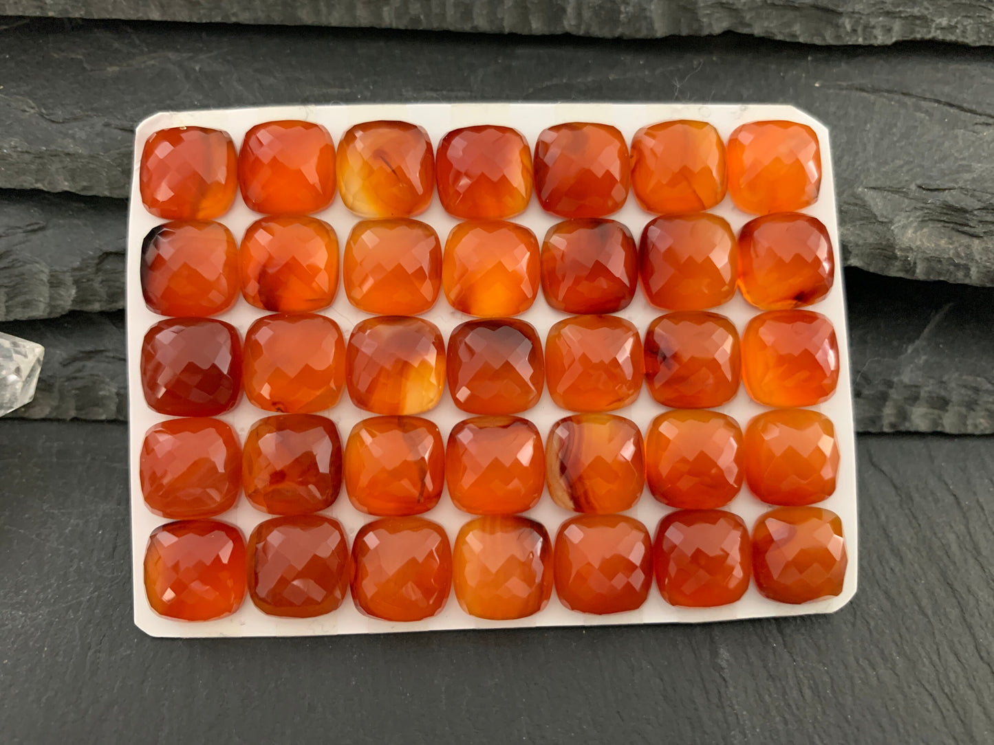 Faceted Carnelian square cushion 10mm cabochon - Calibrated cabochons