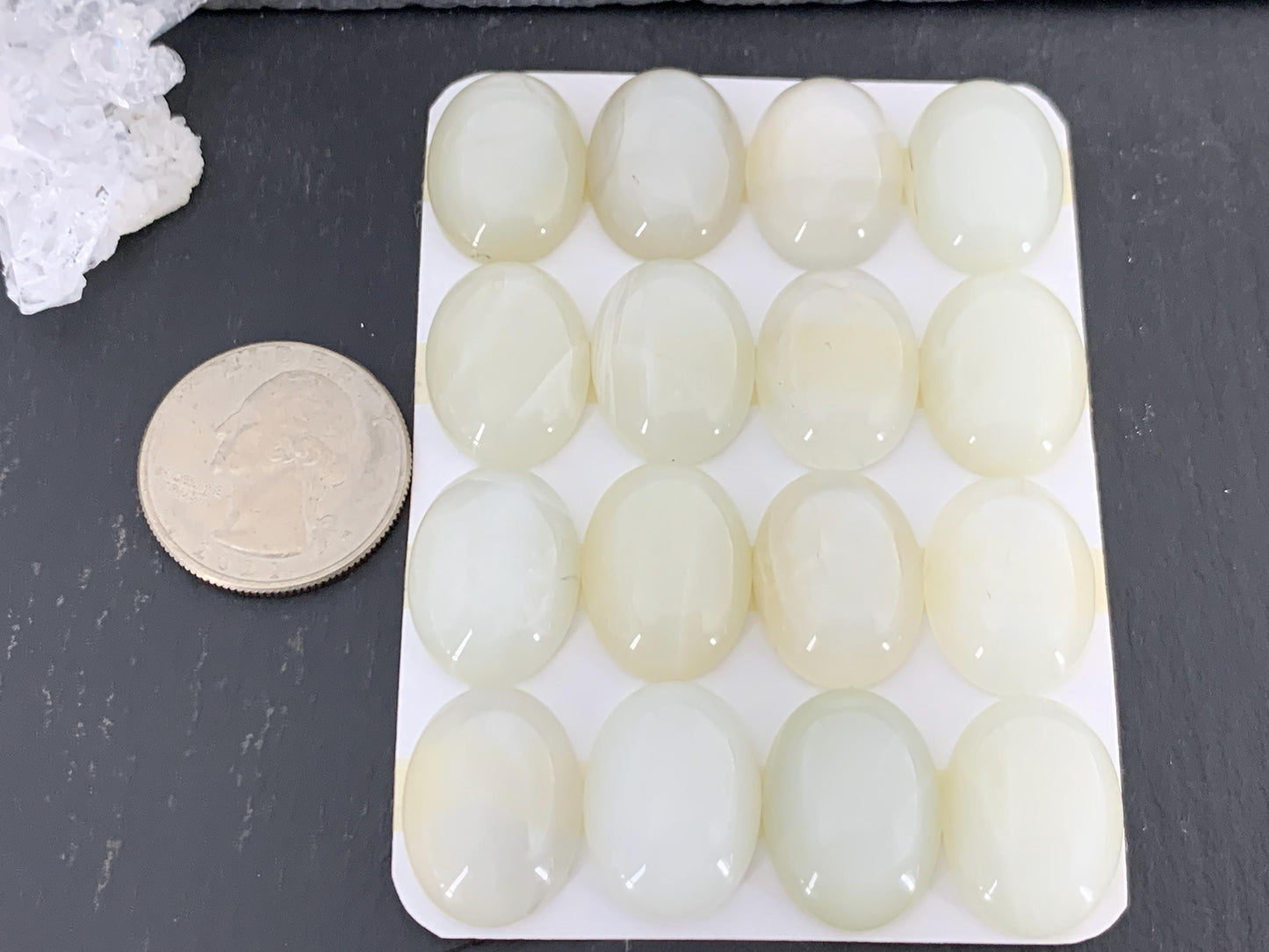 White Moonstone Oval 15x20mm Cabochon - Calibrated cabochons